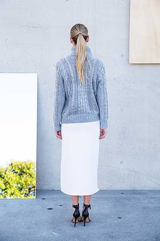 White Angle Midi Skirt & Grey Knit