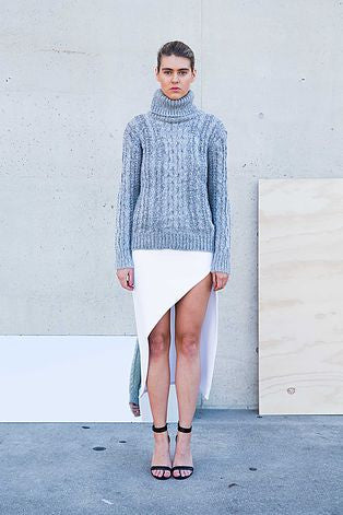 White Angle Midi Skirt & Grey Knit